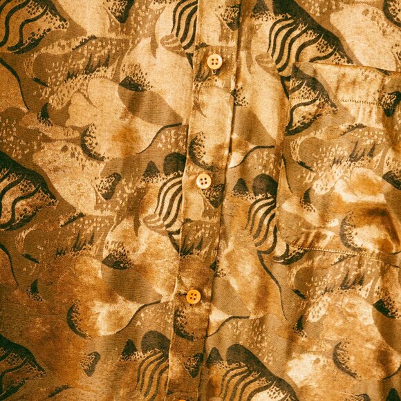 Vintage 80s/90s Fontelli Gold Metallic Fish Print Disco Shirt – Men’s M 15–15.5 - Picture 5 of 6